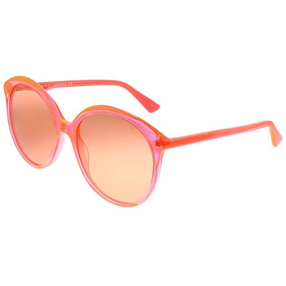 New in Case Original $495 GUCCI Sunglasses GG0257S 006 Round Neon Orange Acetate